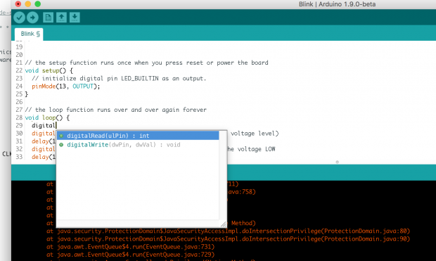 Arduino IDE 1.9 mit Autovervollständigung (Screenshot: Alexander Merz/Golem.de)